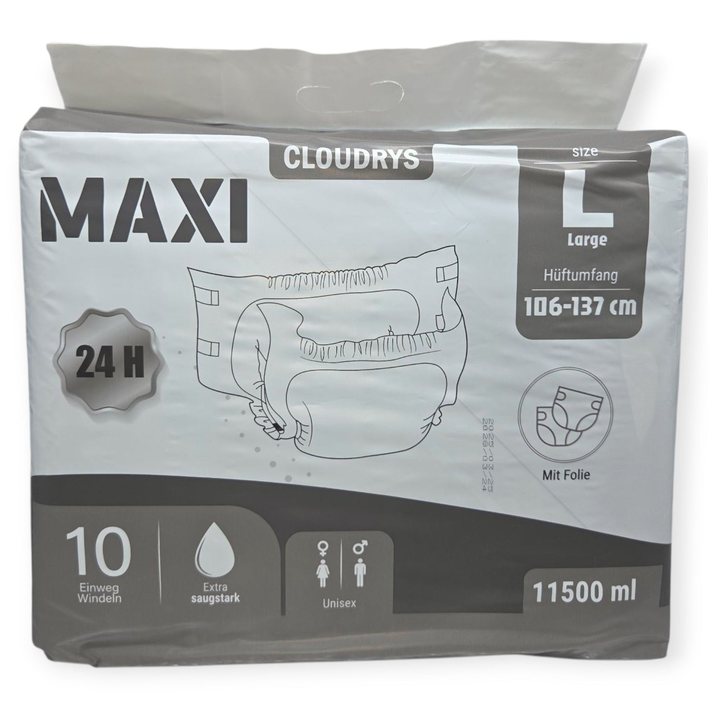 Cloudrys maxi Windeln mit Folie schwarz 11500 ml